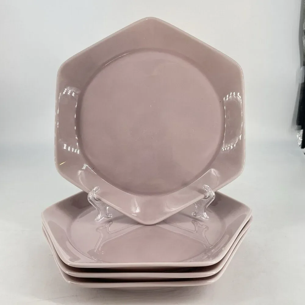 Set of 4 IKEA Hexagon Salad Plates Ballet Pink 9.5” Ceramic Retired EUC
